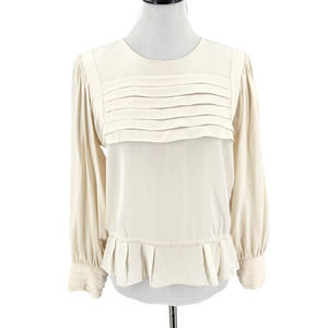 Sandro Pleated Front Silk Blouse in Cream